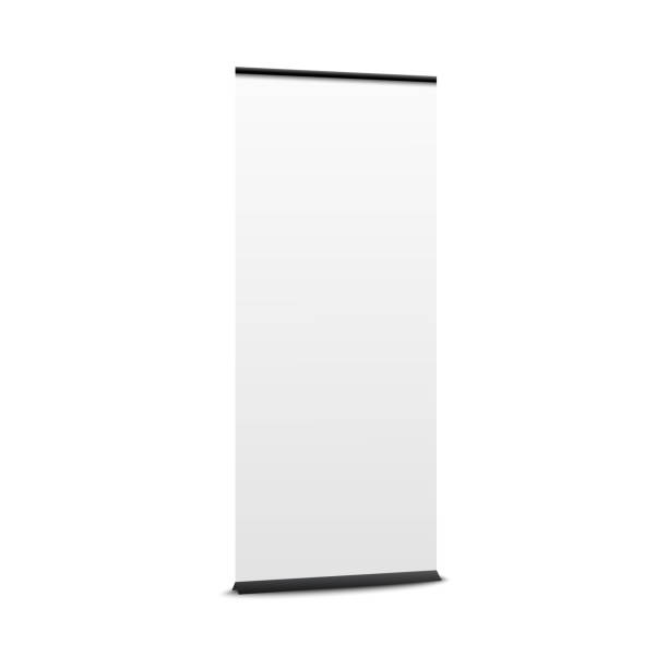 istock Blank pop up banner mockup. Commercial vertical stand with white empty space for promotion or product advertisement 1186244329