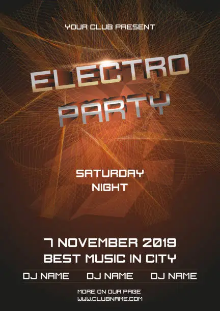 Vector illustration of Party electro night colorful flyer template vector with abstract ball in gold color