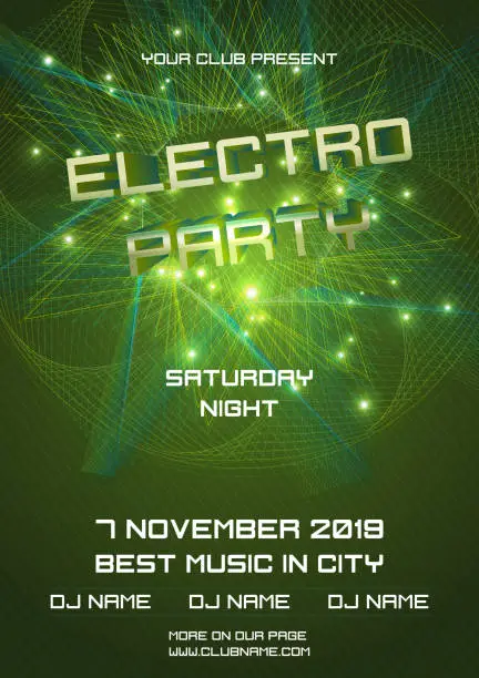 Vector illustration of Party electro night colorful flyer template vector with abstract ball in green color
