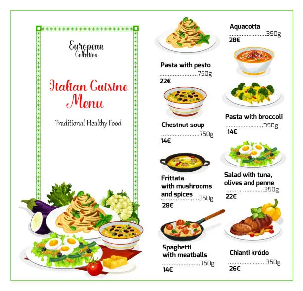 Vector illustration of Vector Italian cuisine menu template