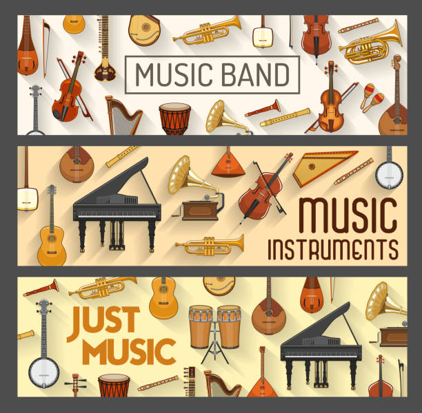 illustrations, cliparts, dessins animés et icônes de instruments de musique, orchestre, vector - flute musical instrument music key