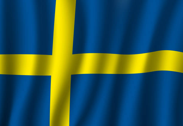 istock Waving flag of Sweden with yellow cross on blue 1186247986