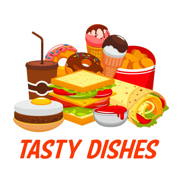 istock Fast food hamburger, donut, fries and coffee 1186247995