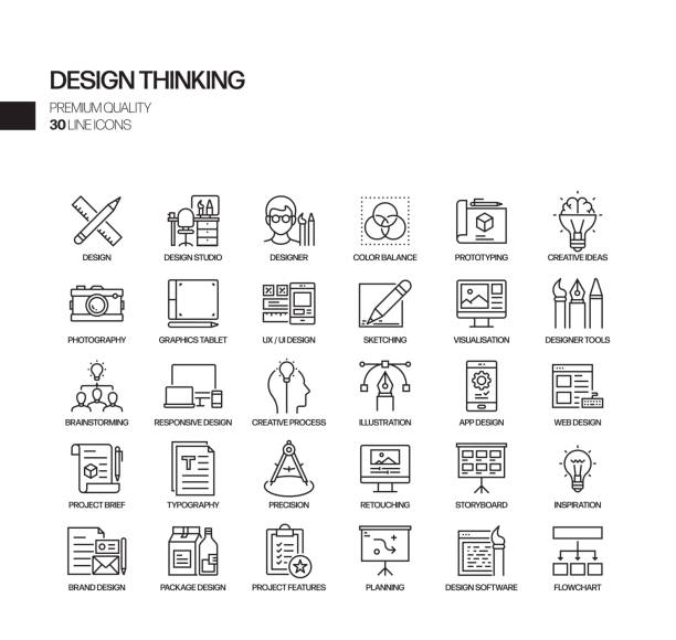 Simple Set of Design Thinking Related Vector Line Icons. Outline Symbol Collection Simple Set of Design Thinking Related Vector Line Icons. Outline Symbol Collection learning drawings stock illustrations
