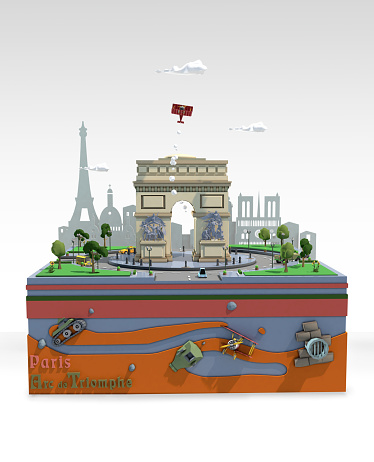 Famous Buildings III - Arc de Triomphe, Paris, France  (Low Poly Modelling and 3d Rendering) Front View
