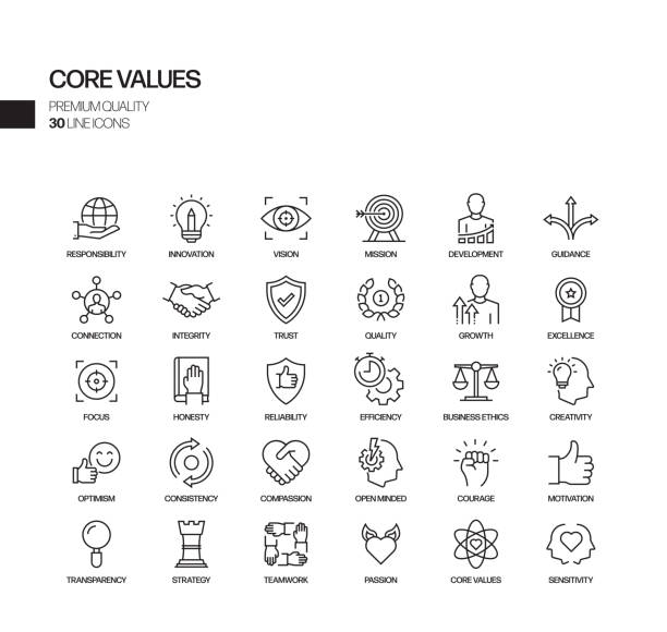 ilustrações de stock, clip art, desenhos animados e ícones de simple set of core values related vector line icons. outline symbol collection. - confiança