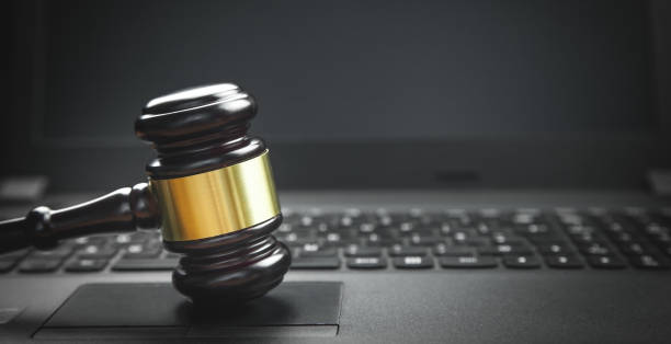 istock Judge gavel on laptop keyboard. Internet crime 1186251539