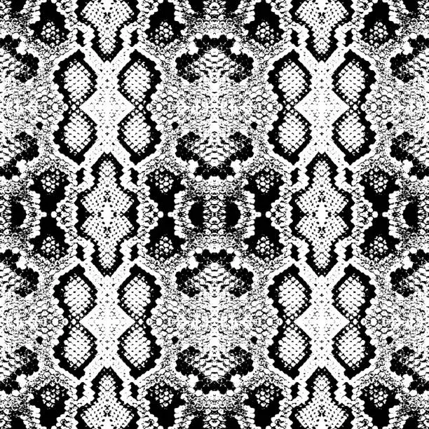 Vector illustration of Snake skin scales texture. Seamless pattern black isolated on white background. simple ornament, fashion print and trend of the season Can be used for Gift wrap, fabrics, wallpapers. Vector