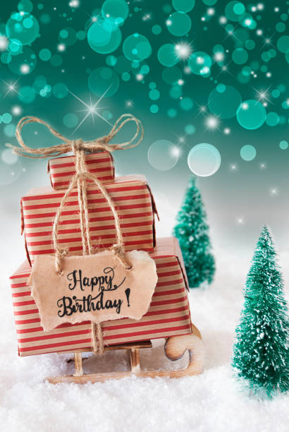 istock Sled, Present, Snow, Happy Birthday, Green Background 1186257799