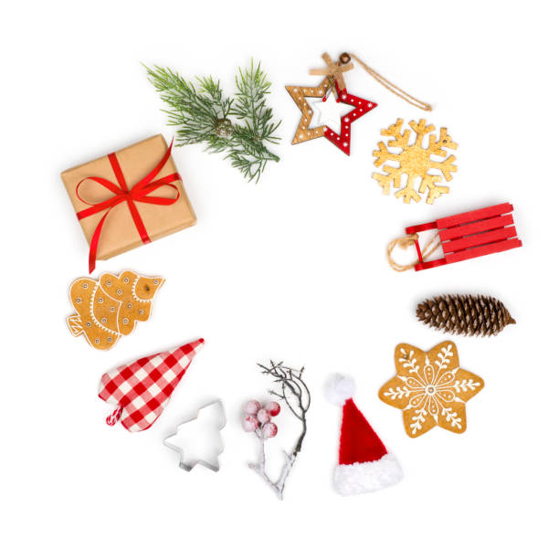 istock Christmas composition of gifts and decorations arranged in a circle 1186257892