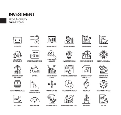 Simple Set of Investment Related Vector Line Icons. Outline Symbol Collection