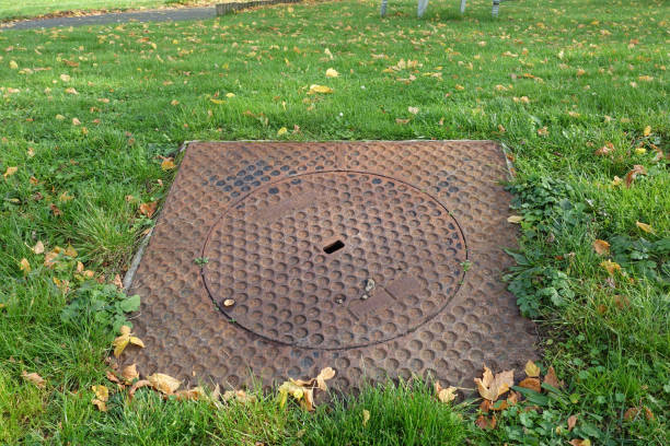 istock Metal plate of manhole 1186263248