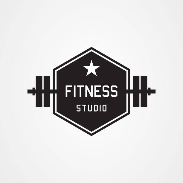 Fitness / Gym studio logo design inspiration Fitness / Gym studio logo design inspiration barbel stock illustrations