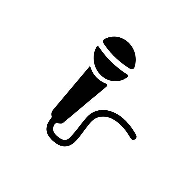black wired mikrofon symbol für banner, allgemeine design-druck und websites. illustrationsvektor. - mikrofon stock-grafiken, -clipart, -cartoons und -symbole