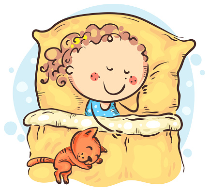 Tecknad Flicka Sover I Sin Säng Barn Clipart-vektorgrafik och fler ...