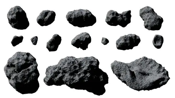 Photo of set of asteroids isolated on white background