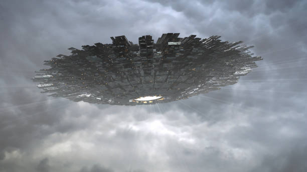 ufo, obcy statek kosmiczny latający przez chmury - ufo landing zdjęcia i obrazy z banku zdjęć