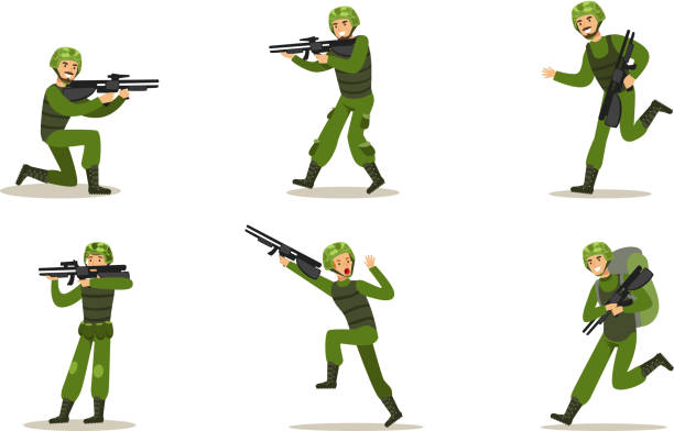 ilustrações, clipart, desenhos animados e ícones de jogo das imagens dos soldados em uniformes verdes. ilustração do vetor - sergeant army pointing armed forces