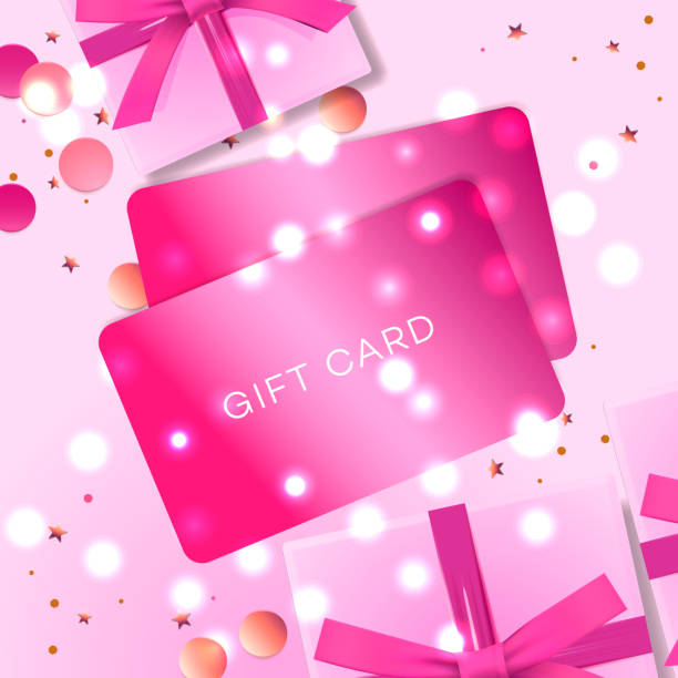 istock Poster with Gift cards, pink gift box and confetti, vector illustration. Concept for Valentines day 1186282731