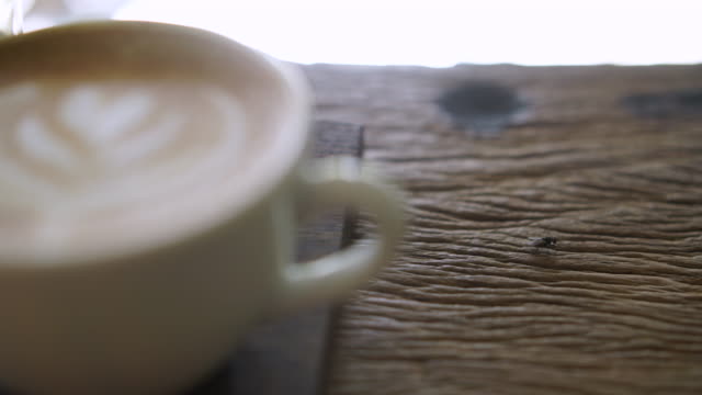 Frothy Coffee With Latte Art And Fly On Table