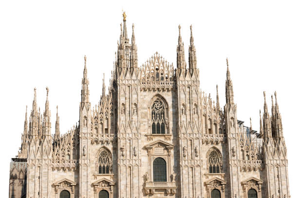 duomo di milano lombardia itália - catedral de milão isolada em branco - catedral de milão - fotografias e filmes do acervo