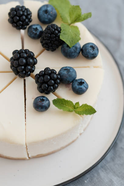 istock Holiday baking. Cheesecake with berries top view. 1186289845
