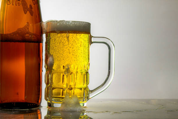 istock Beer and glasses for beer Gray white background 1186291089