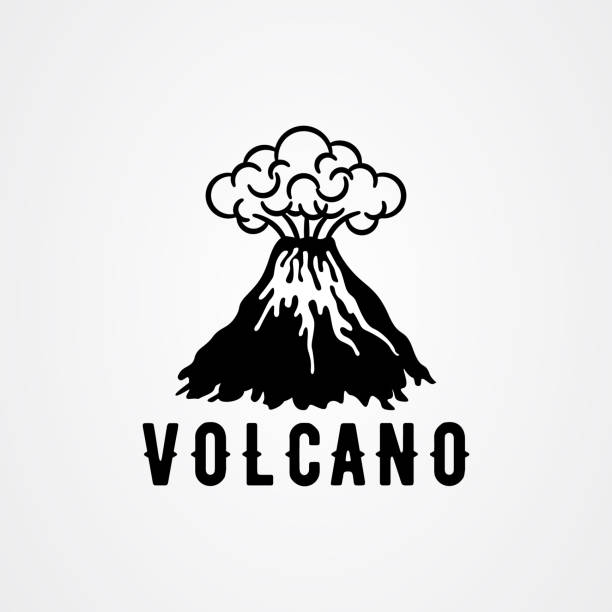 ilustraciones, imágenes clip art, dibujos animados e iconos de stock de erupción volcánica con ilustración vectorial de lava y humo en color blanco y negro. - volcano