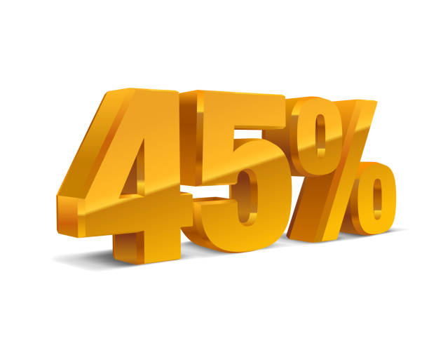 istock 45 percent off, sale background, golden-yellow metal object 3D. Eps10 Vector. 1186294946