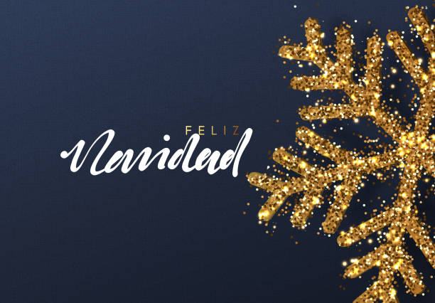 рождественский фон с сияющими золотыми снежинками. испанский текст фелиз навидад - navidad stock illustrations