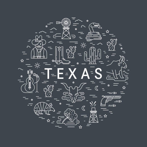 Texas outline icons Vector Texas outline icons made in circle isolated on  background. Cowboy, longhorn and other Texas symbols. armadillo stock illustrations