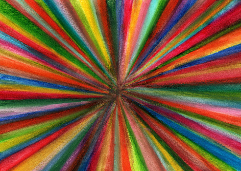 Abstract watercolor painting of multi colored radial lines coming out from the center and covering the whole frame