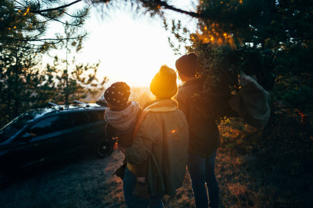 istock Young family carrying home their Christmas tree 1186301611