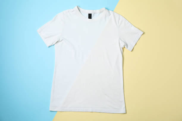 istock Blank white t-shirt on two tone background, space for text 1186301859