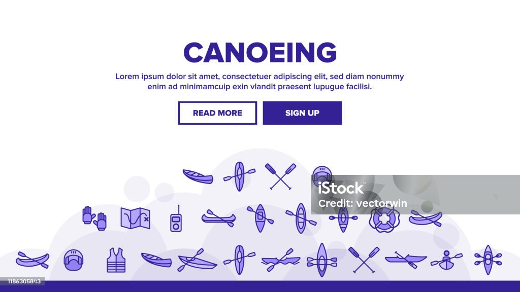 Kayaking Header Canoeing Active Rest Landing Header Vector Stock Illustration ...