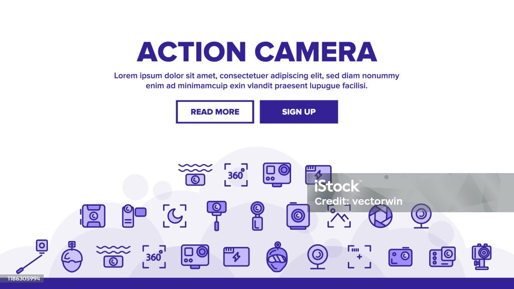 Action Camera Landing Header Vector Stock Illustration - Download Image ...