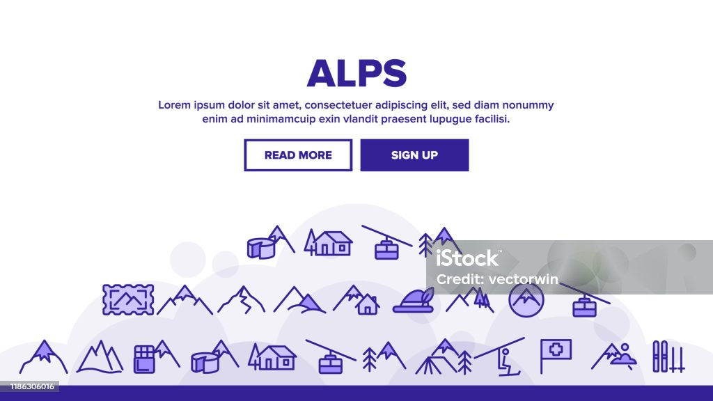 Mountain Header Sign Mountain Alps Landing Header Vector Stock Illustration - Download Image ...