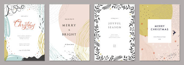 Universal Christmas Templates_03 Merry Christmas and Modern Business Holiday cards. Abstract creative universal artistic templates. cute simple drawings pictures stock illustrations