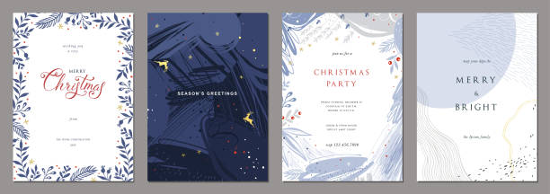 illustrations, cliparts, dessins animés et icônes de templates_01 universelle de noel - invitation blue old fashioned contemporary