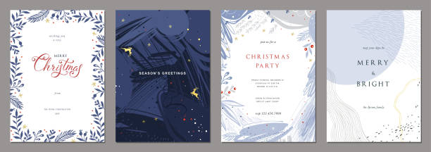 ilustrações de stock, clip art, desenhos animados e ícones de universal christmas templates_01 - invitation blue old fashioned contemporary