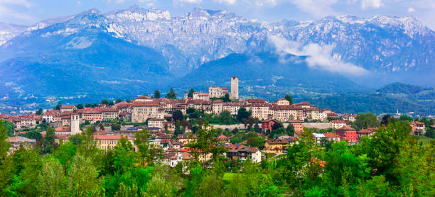 Beauatiful mountain village Feltre in Dolomite Alps, Belluno province, Italy stock photo