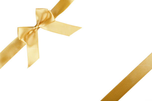 istock Christmas gold ribbon with bow isolated on white 1186315081