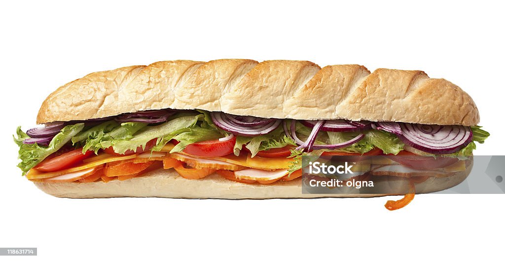 Sanduíche de baguete longo - Foto de stock de Alface royalty-free