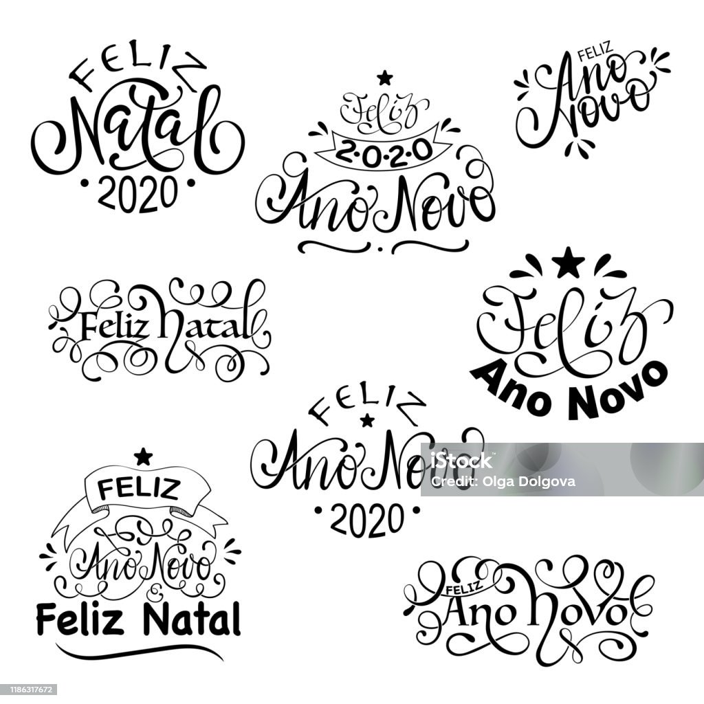 Feliz Natal E Feliz Ano Novo Portuguese Merry Christmas Set Of Calligraphic  Brazilian Inscription Stock Illustration - Download Image Now - iStock