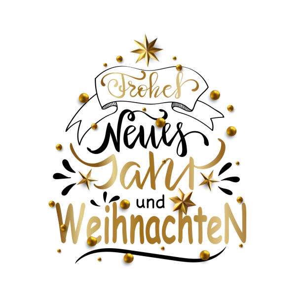 frohe weihnachten und frohes neues jahr - mutlu noeller ve mutlu yıllar almanca tebrik kartı ile lettering. - weihnachten stock illustrations