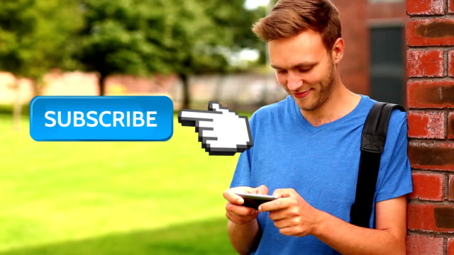 Subscribe button with a pointing hand for social media