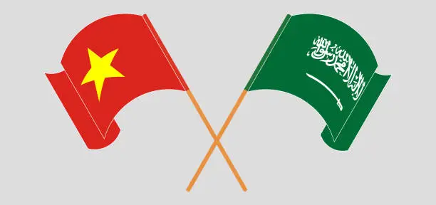 Vector illustration of Crossed and waving flags of Vietnam and Kingdom of Saudi Arabia