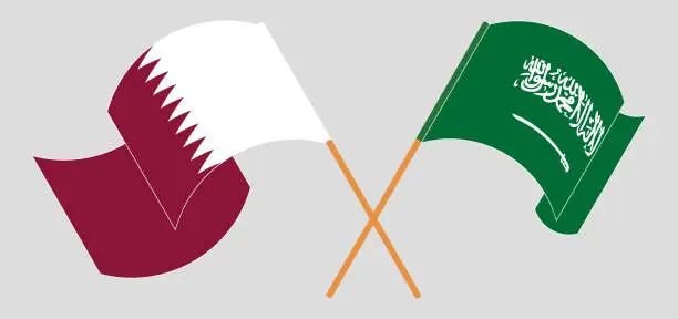 Vector illustration of Crossed and waving flags of the Kingdom of Saudi Arabia and Qatar