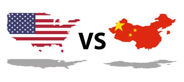 Vector illustration of USA and China conflict, economic warfare, stock - Illustration