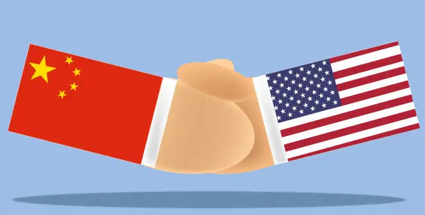 Vector illustration of USA and China handshake, stock - Illustration
